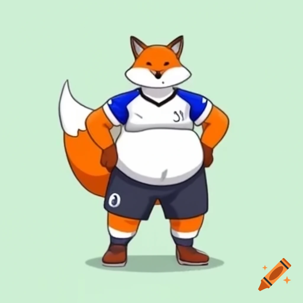 Chubby fox in a soccer shirt