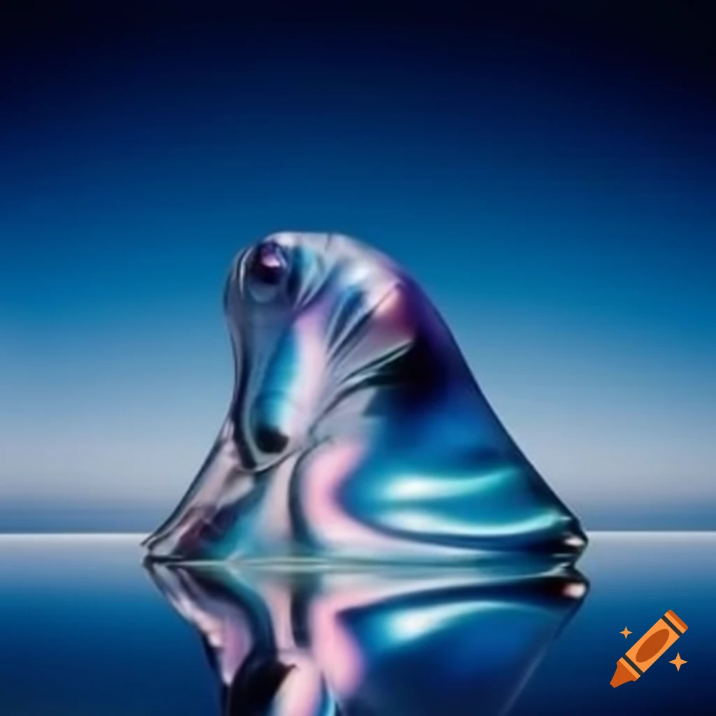 Pop surrealism photography featuring iridescent glass statue