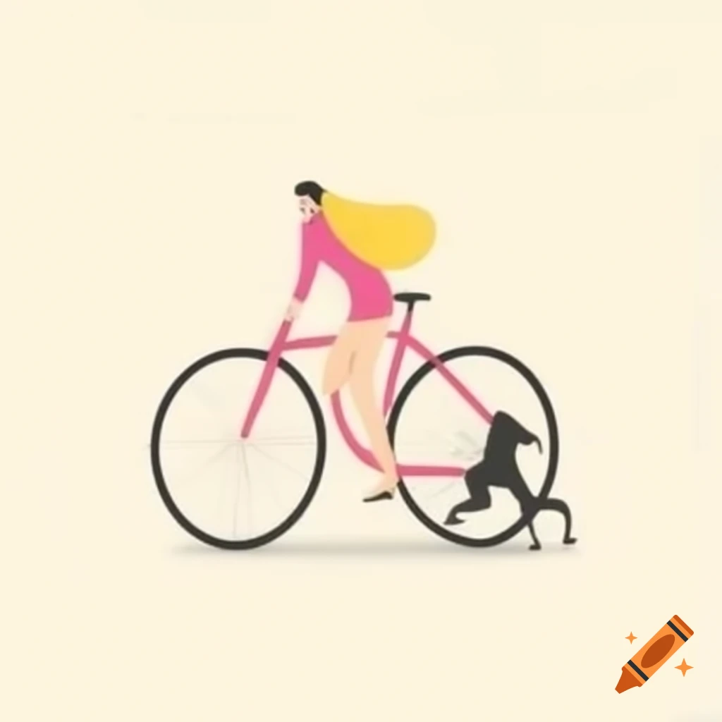 Setter and pointer mix dog pulling a woman on a bicycle
