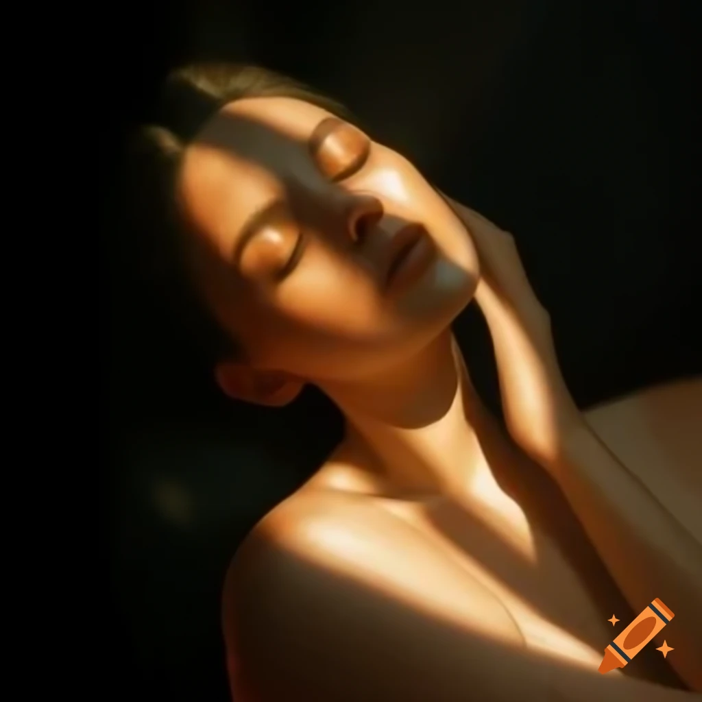 Portrait of a woman with emerald eyes in elegant shadows and highlights