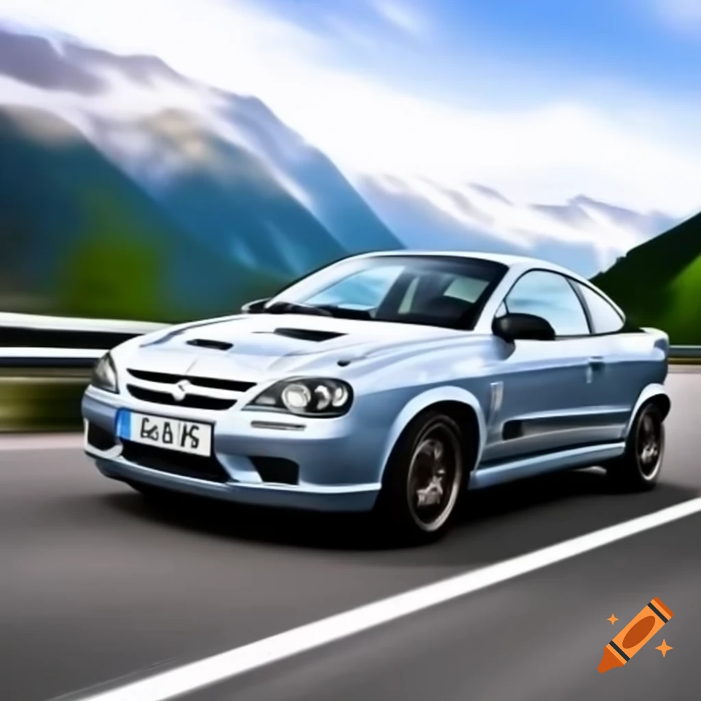 1997 grey Opel Tigra in Initial D style racing through mountain pass