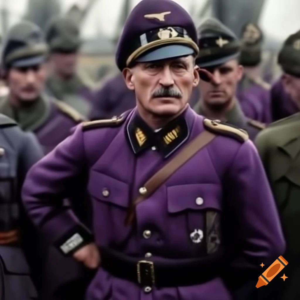 Mid twentieth century European military rifleman in dark purple uniform