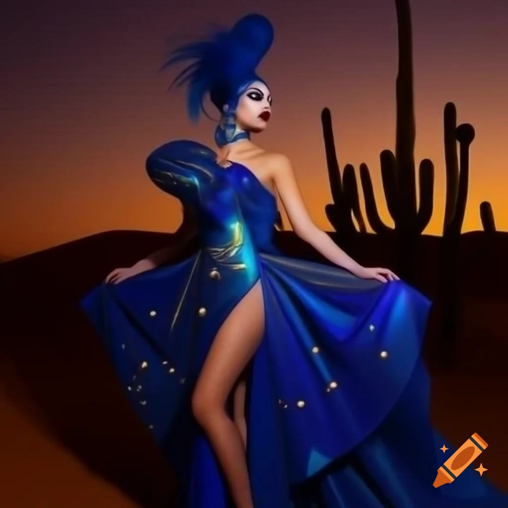 Orion Dusk's stunning gown featuring desert and celestial themes on RuPaul's Drag Race
