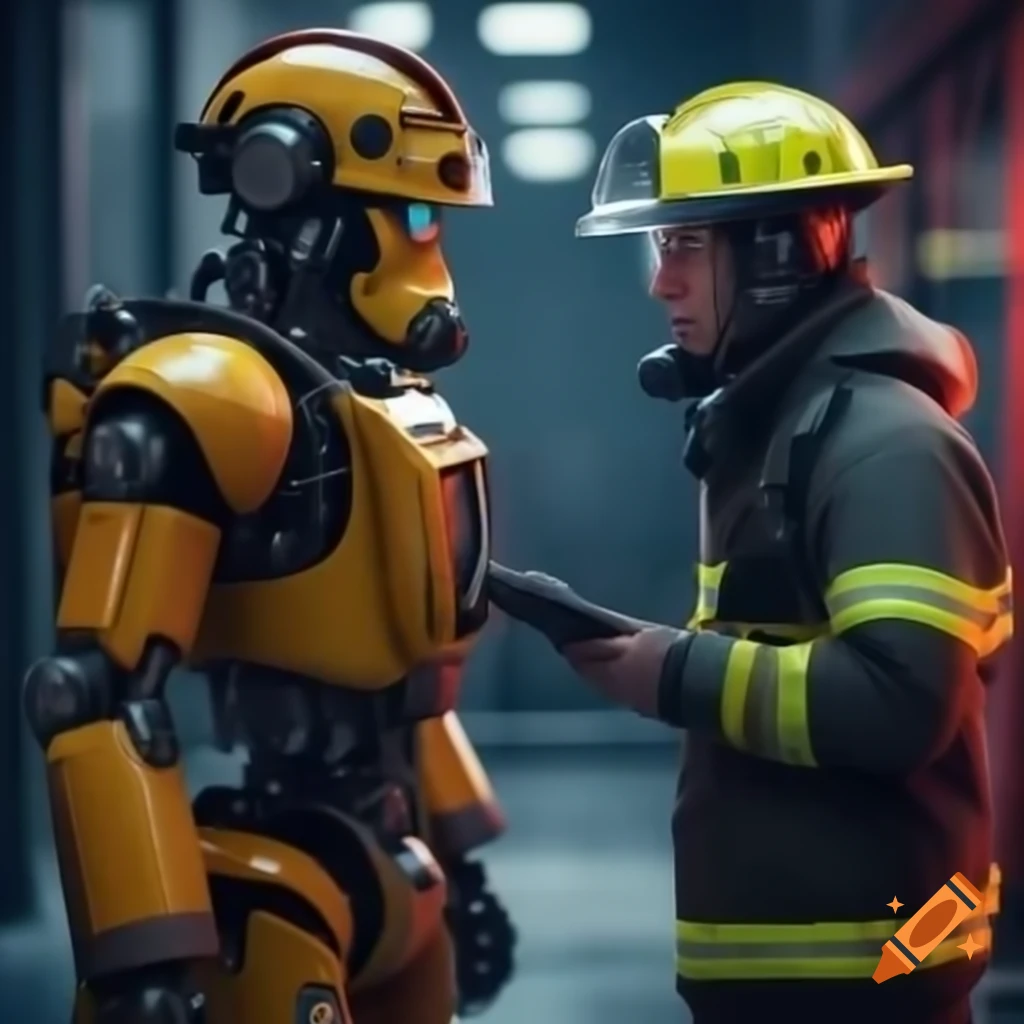 Robot firefighter collaborating with human firefighter