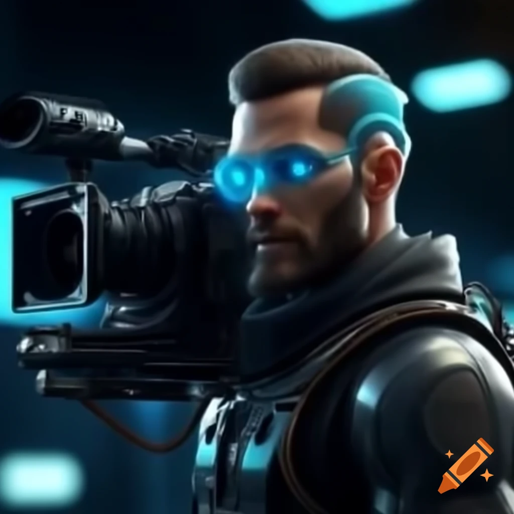 Futuristic cameraman with advanced technology