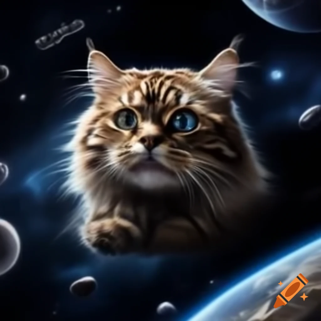 Giant majestic cat floating in space