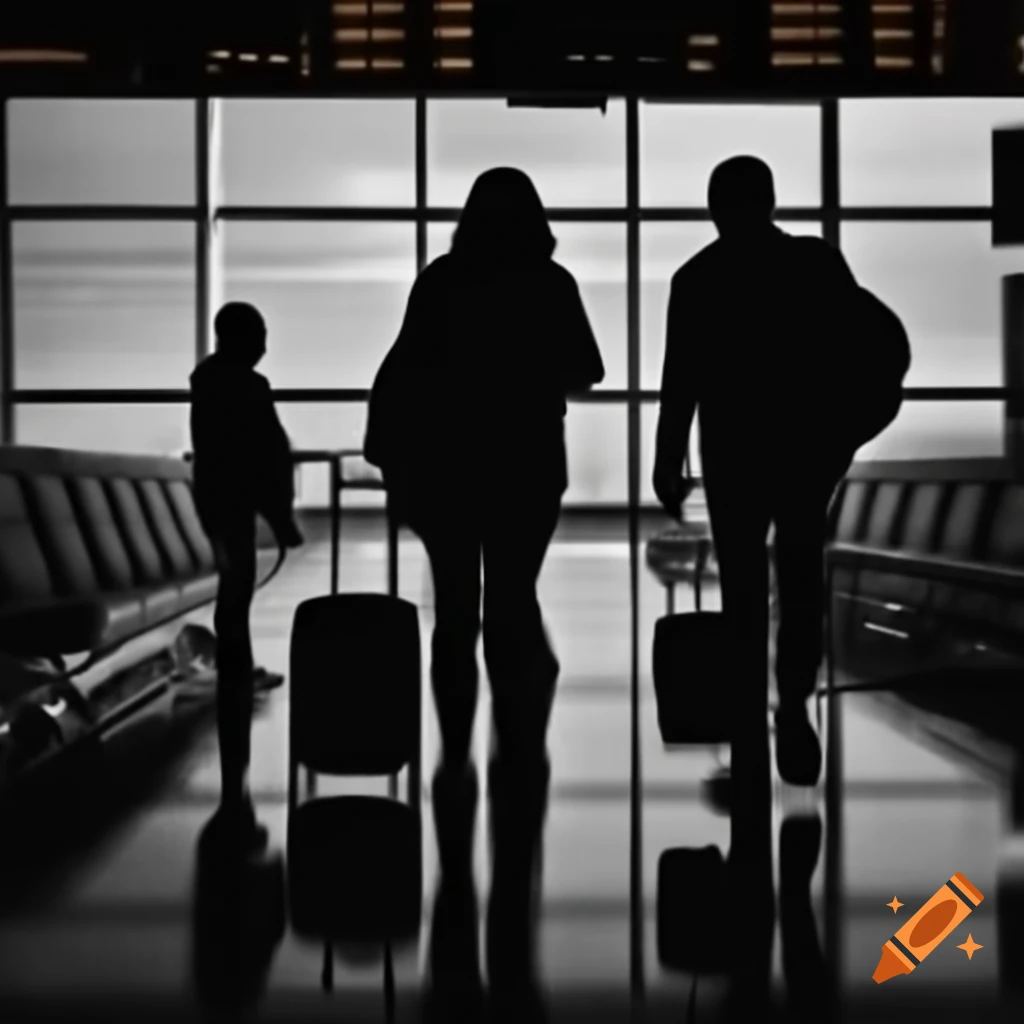 Silhouette of two individuals at airport