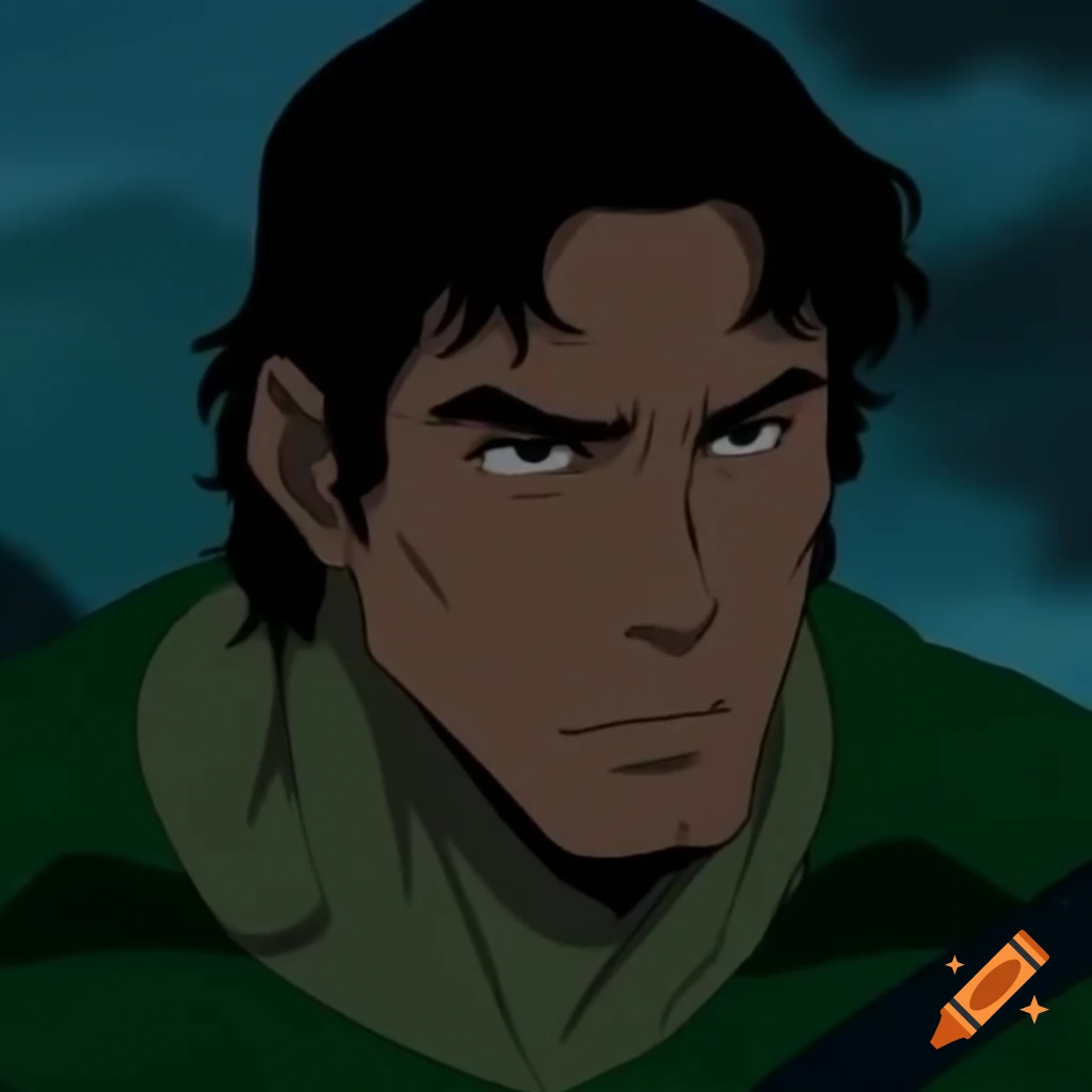 Stoic male earthbender character with green attire