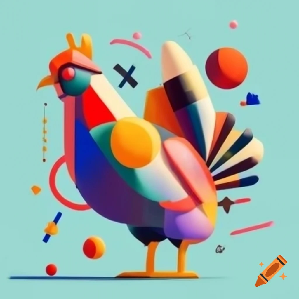 Colorful Acrylic Painting Of A Serious Chicken In A Suit Front View On