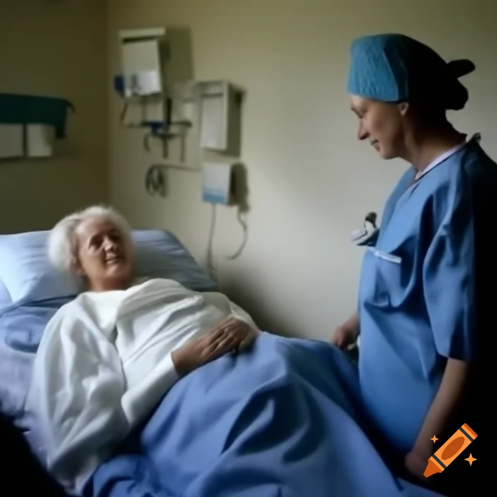 Nurse attending to patient in hospital bed