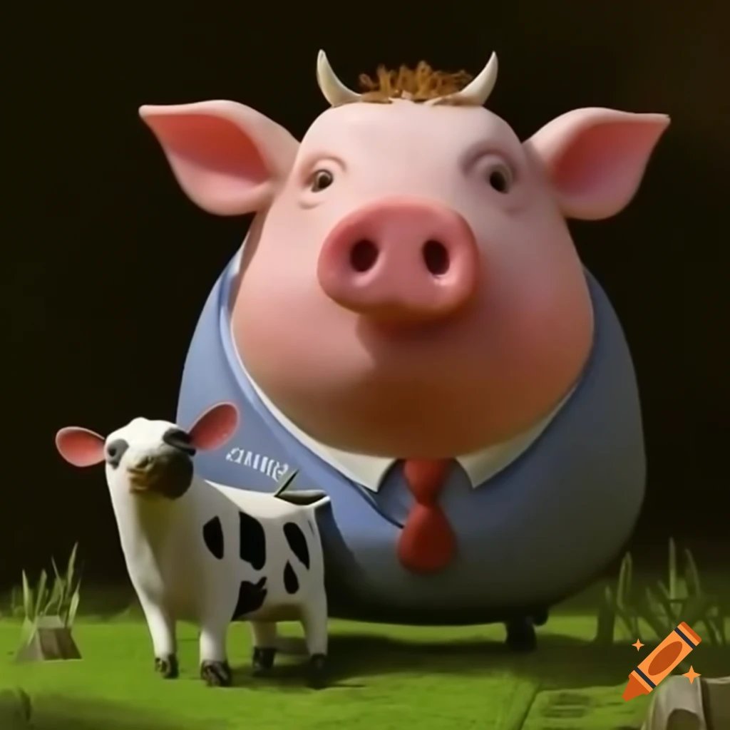 Hybrid animal with pig head and bull body