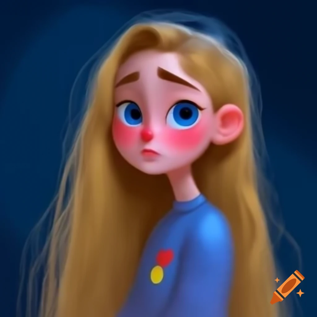 Cartoon woman with blue eyes and long blonde hair in high resolution