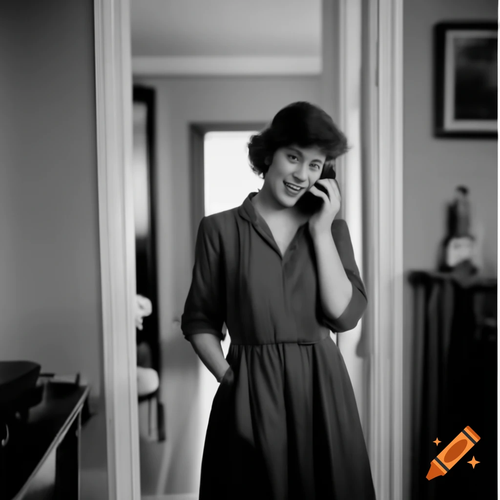 Woman in loose dress talking on phone at home