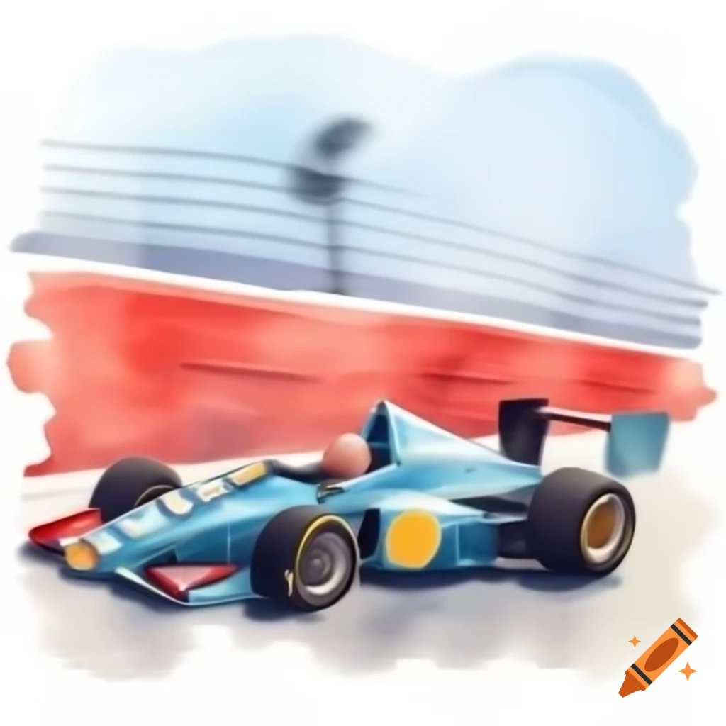 Cartoony watercolor style racing car in side view