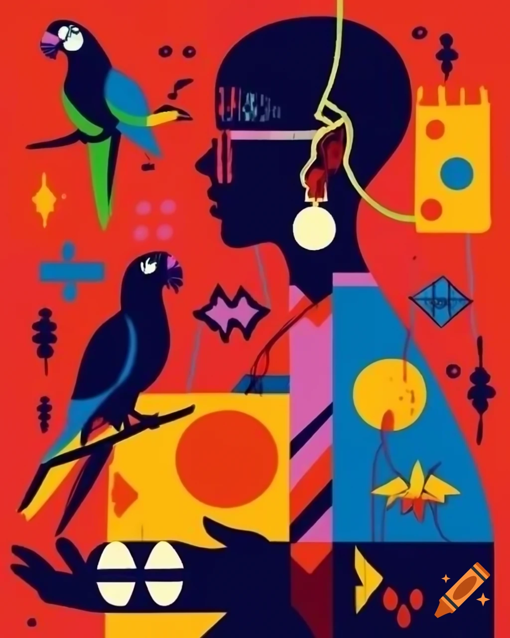 Surrealist abstract parrot in vivid colors