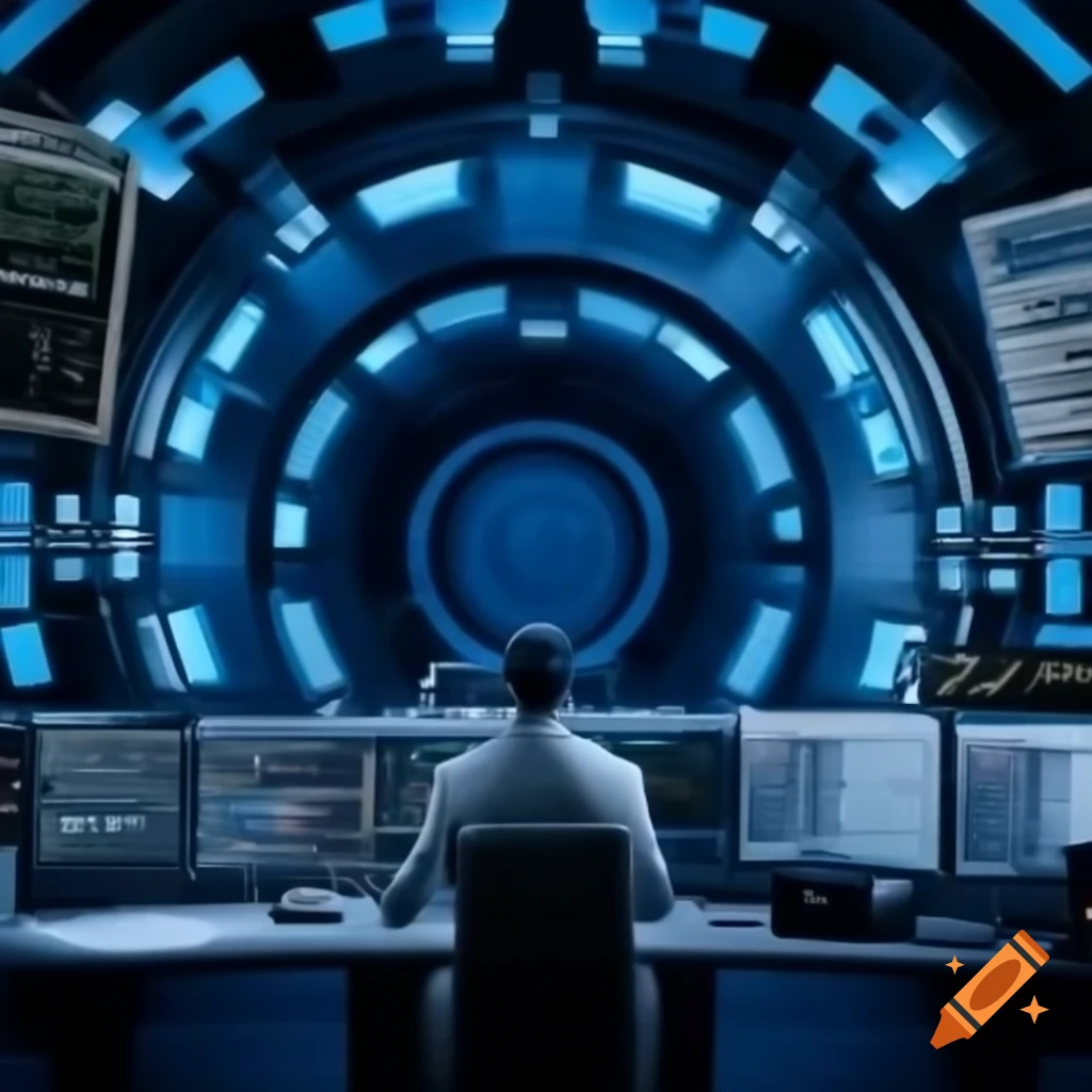 Large blue stargate with software data traveling through it
