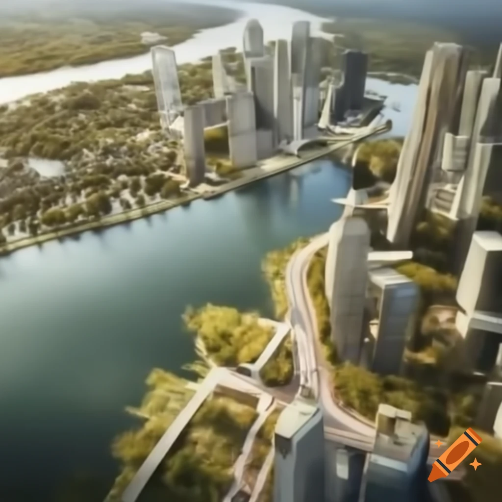 Concept of a sustainable city with green spaces and eco-friendly architecture