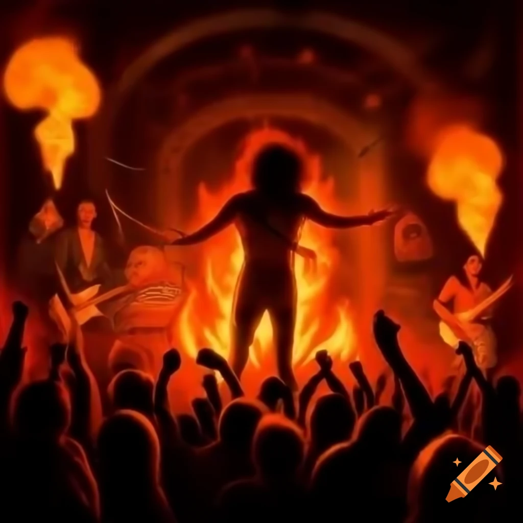 Vibrant depiction of music and colorful fire elements