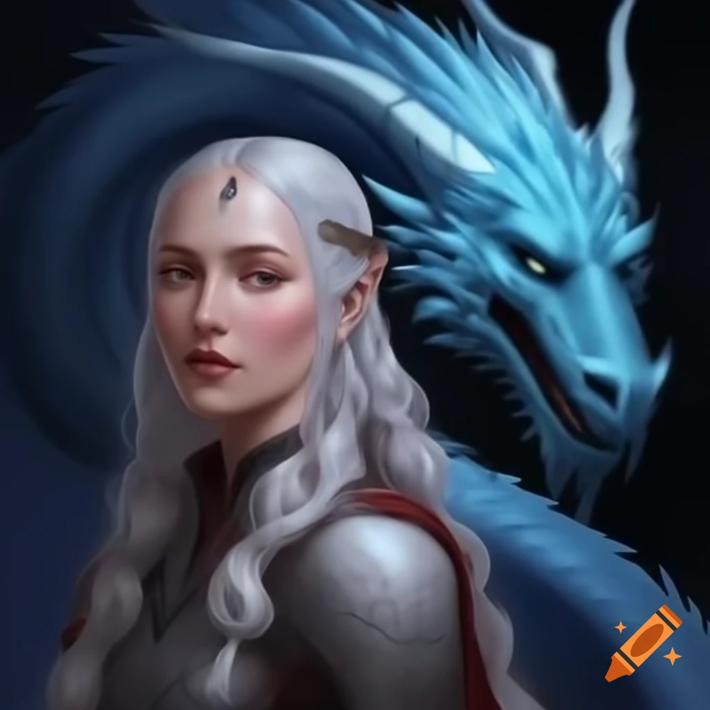 Targaryen Queen Rhaena with silver hair and dragon