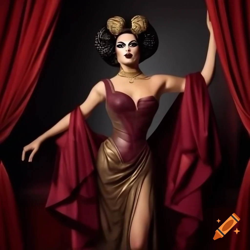 Minerva Muse's avant-garde fashion with floor-length burgundy gown