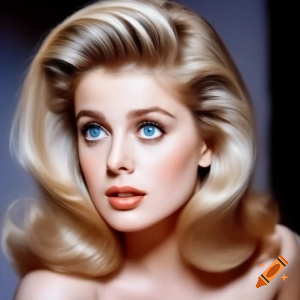 Beautiful European actress from 1963 with striking blue eyes and wavy golden hair