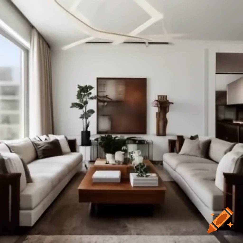Living room interior design in one point perspective