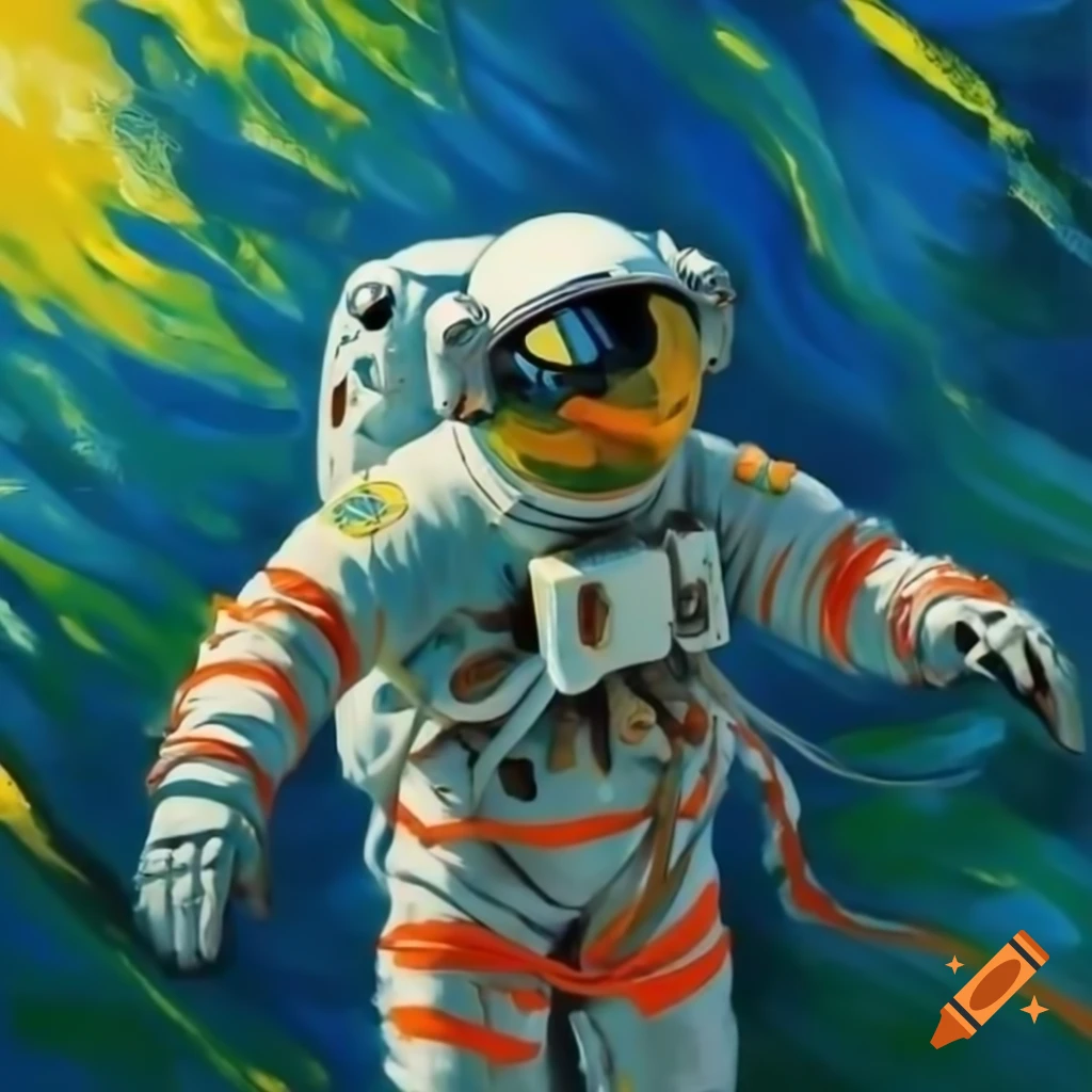 Astronaut floating in space with expressive van Gogh style colors