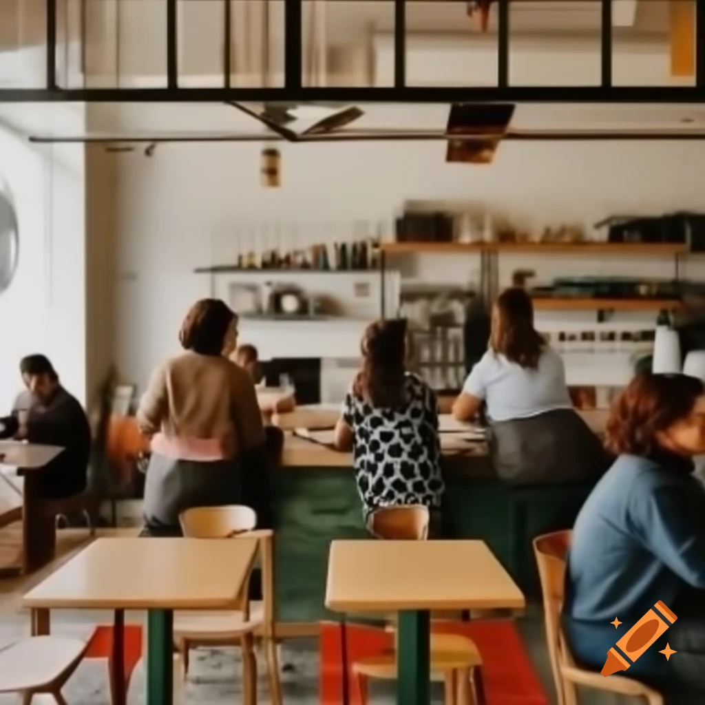 Vibrant interior of a bustling cafe