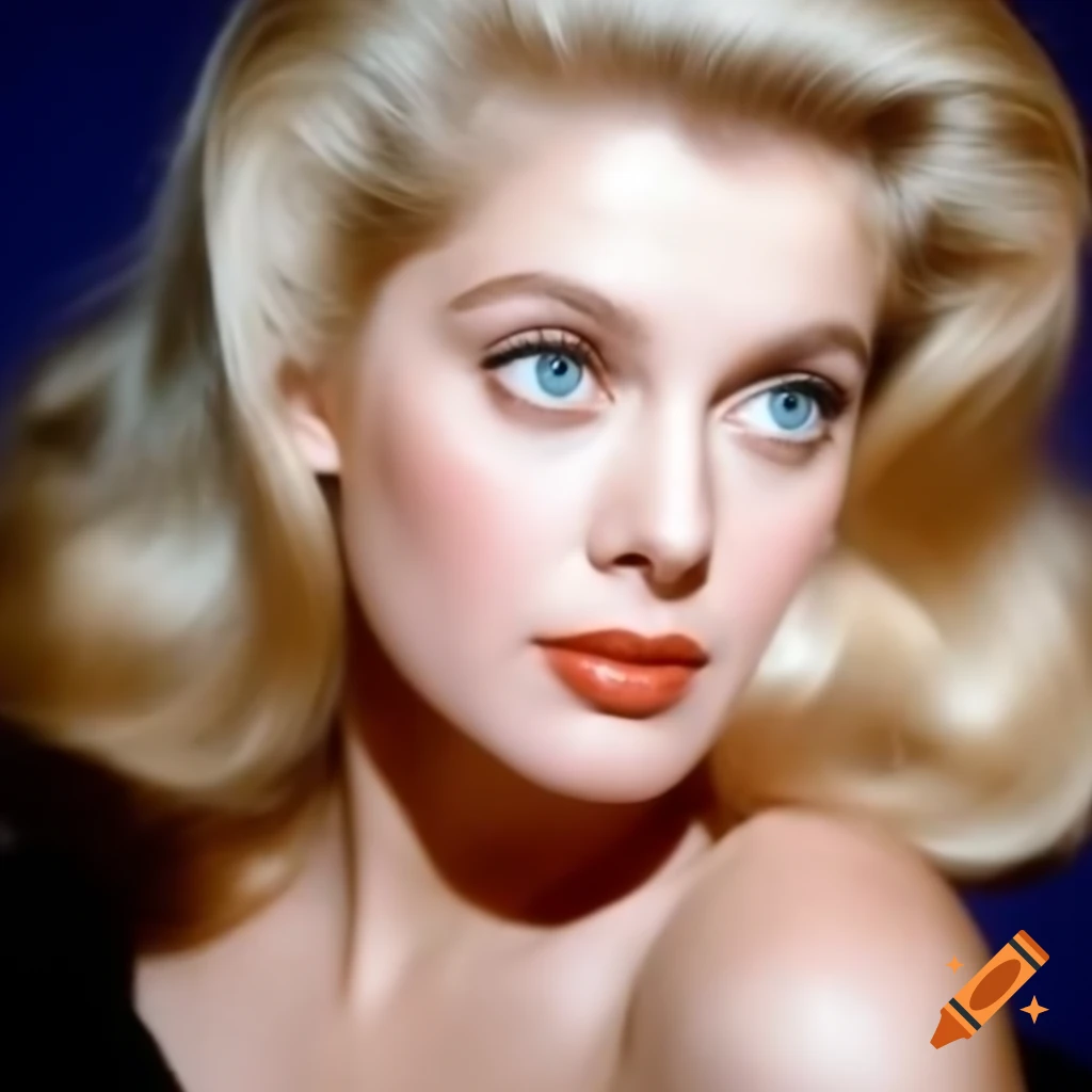 Beautiful European Hollywood actress from 1963 with blue eyes and wavy golden hair
