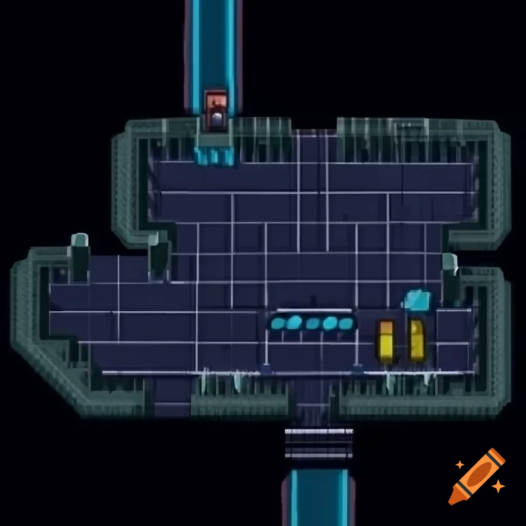 Technologic dungeon in pixel art style for side scroller games