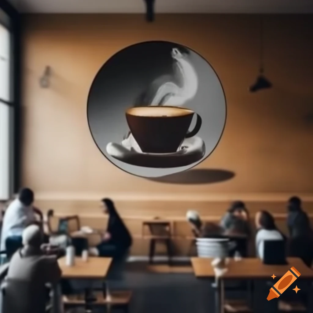 Cafe wall featuring large coffee cup with steaming beverage