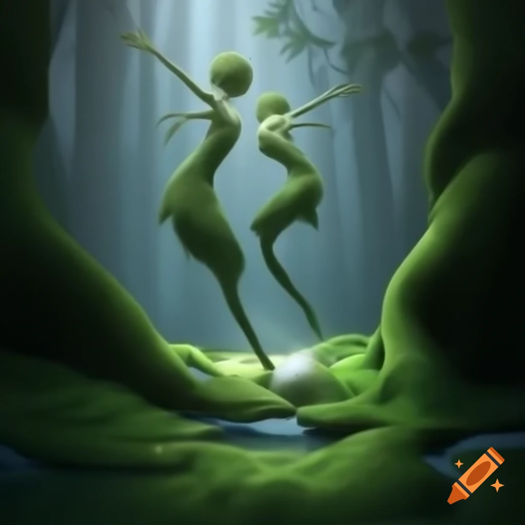 Realistic sculpture of a dancer formed by intertwined leaves