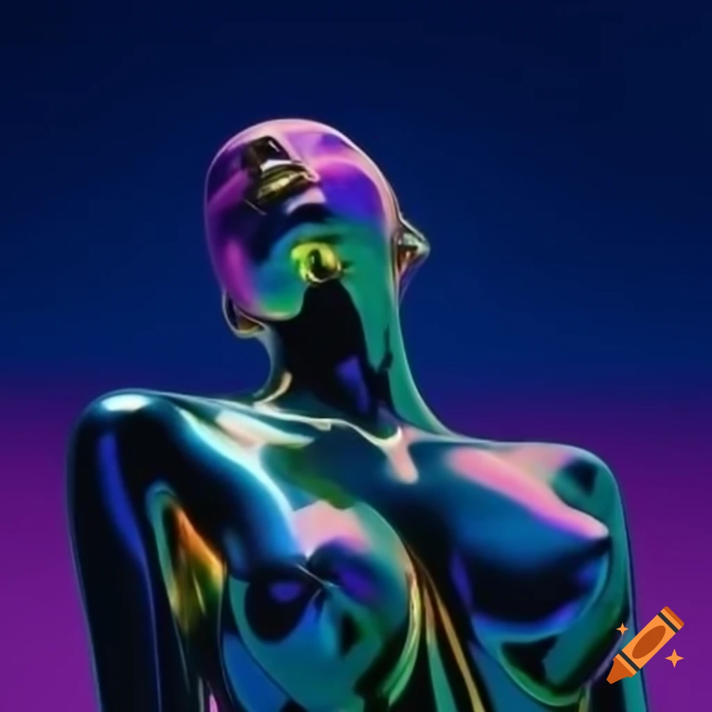 Pop surreal photography featuring iridescent glass statue