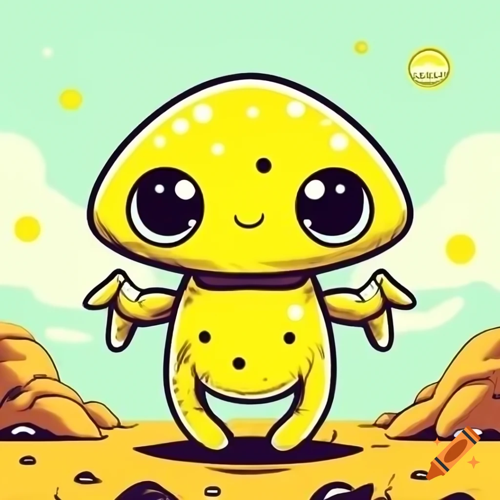 Cute girly alien in mustard yellow with black dots in anime cartoon style
