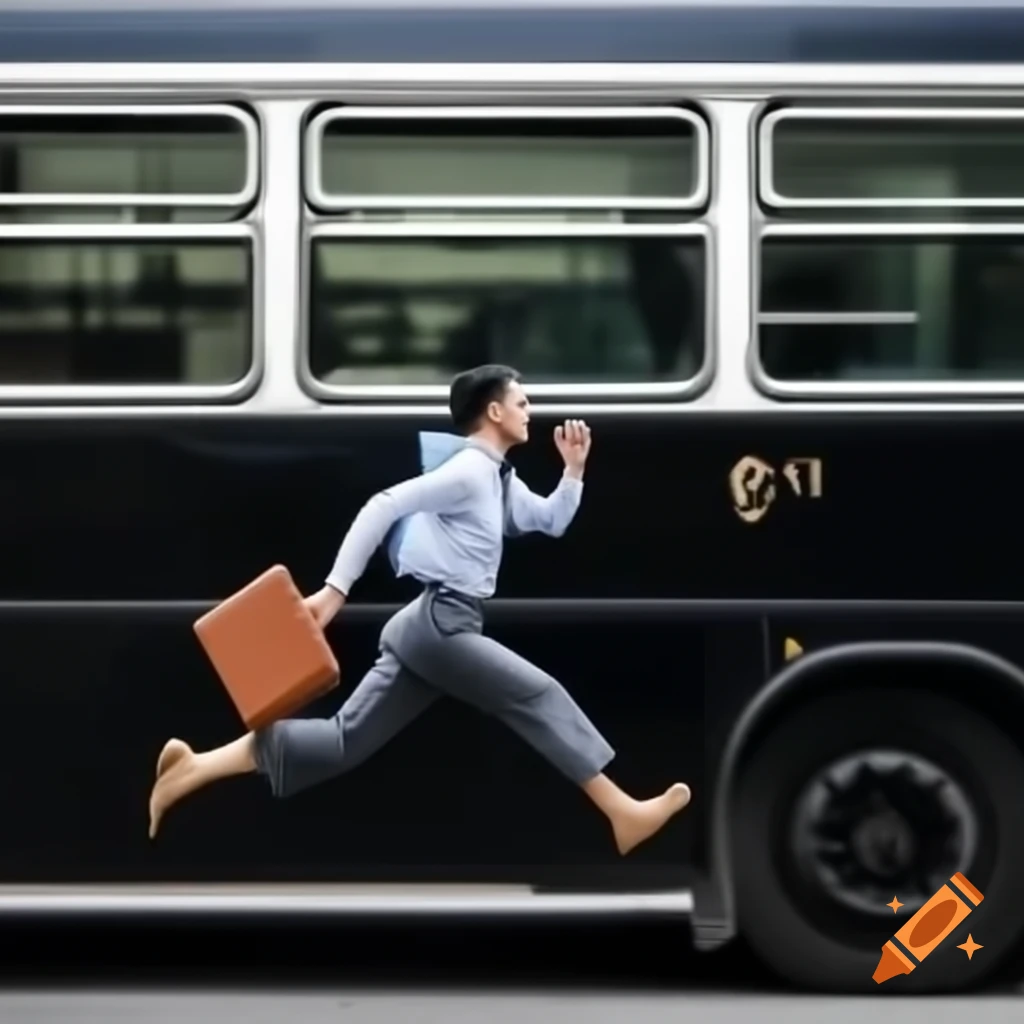 Office worker hurrying to catch a bus