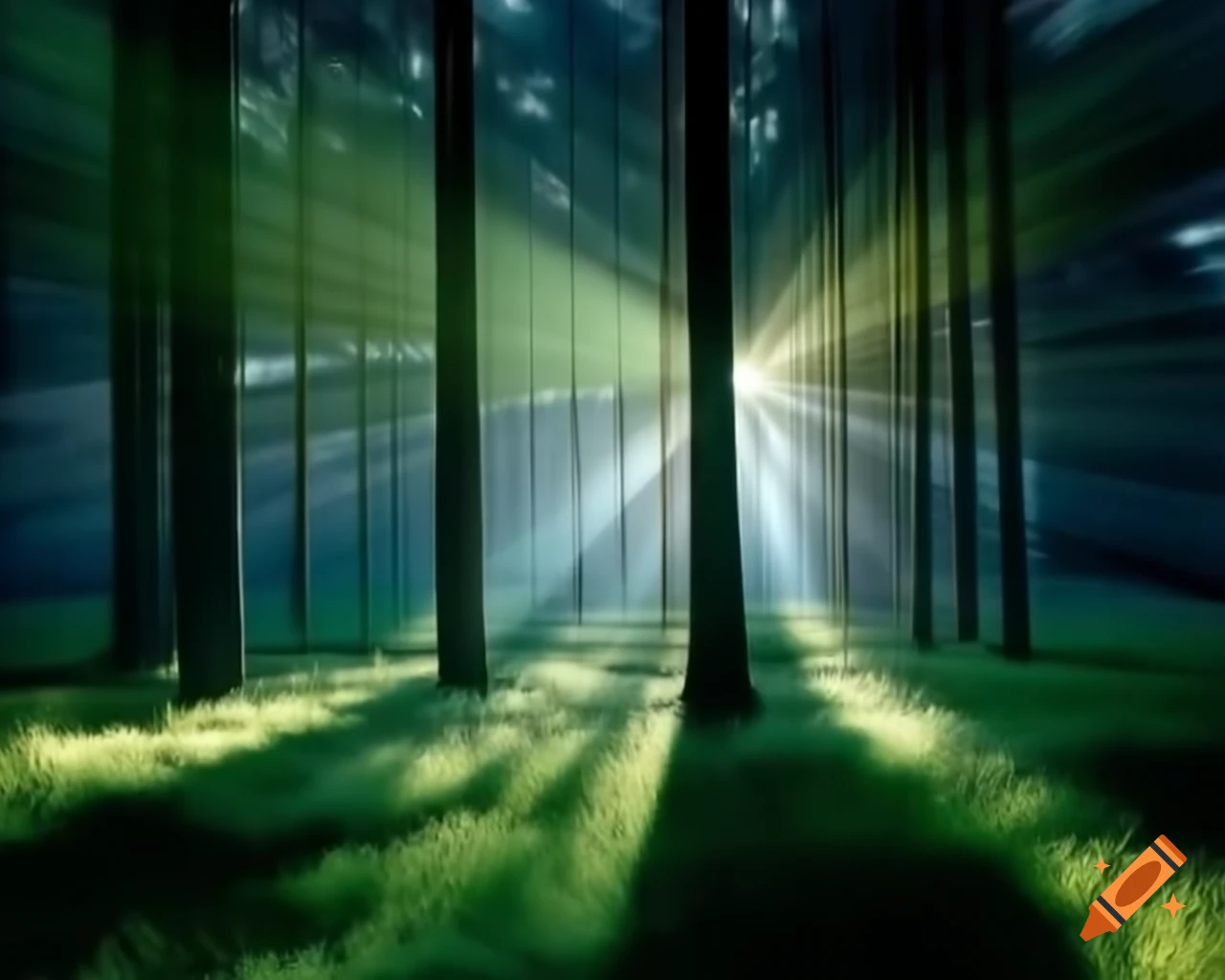 Photorealistic forest with intricate light and shadow patterns