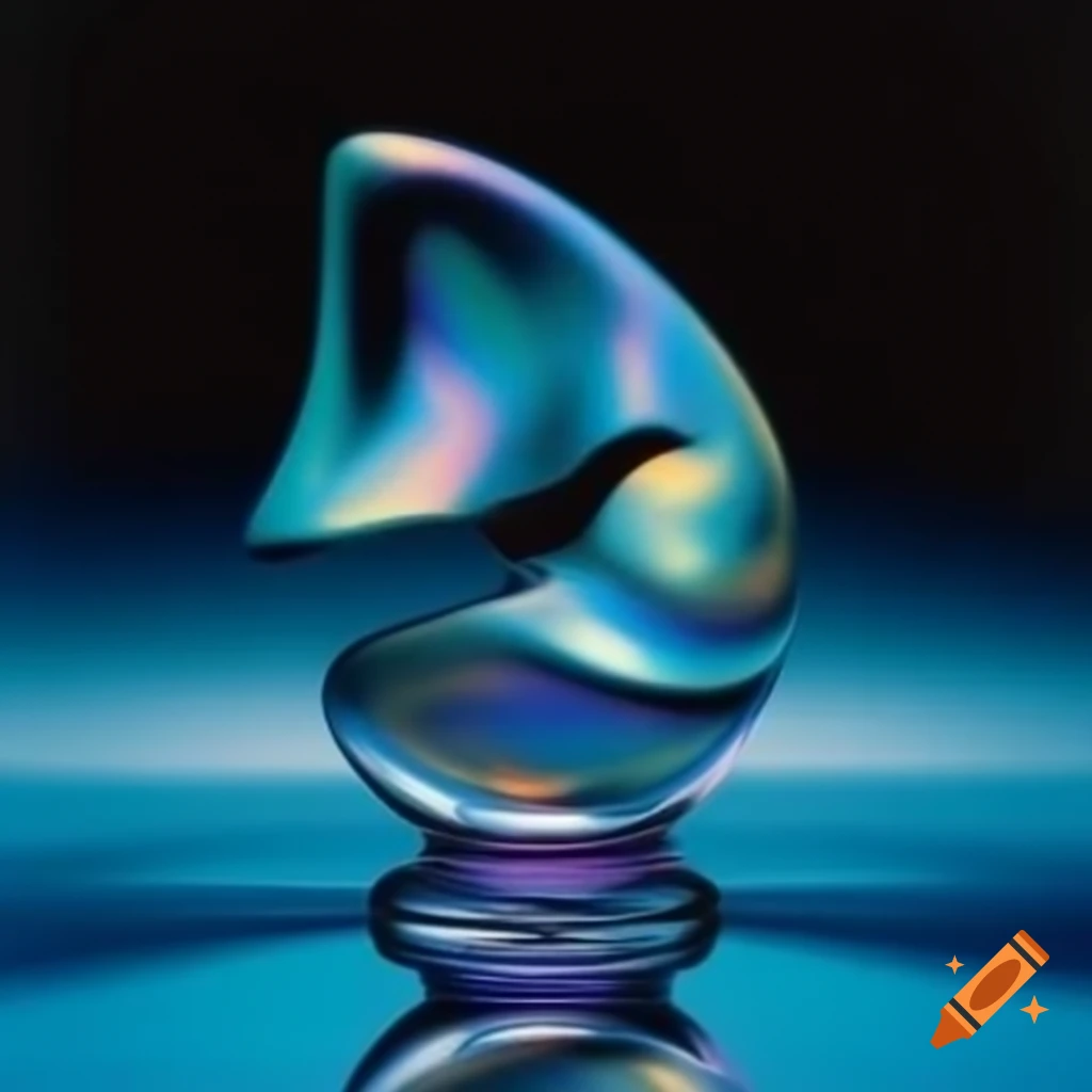 Pop surrealist photography featuring iridescent glass statue