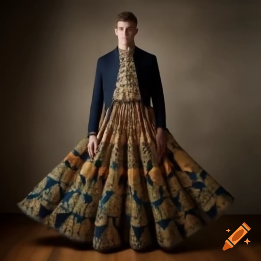Young man in elaborate floor-length dress