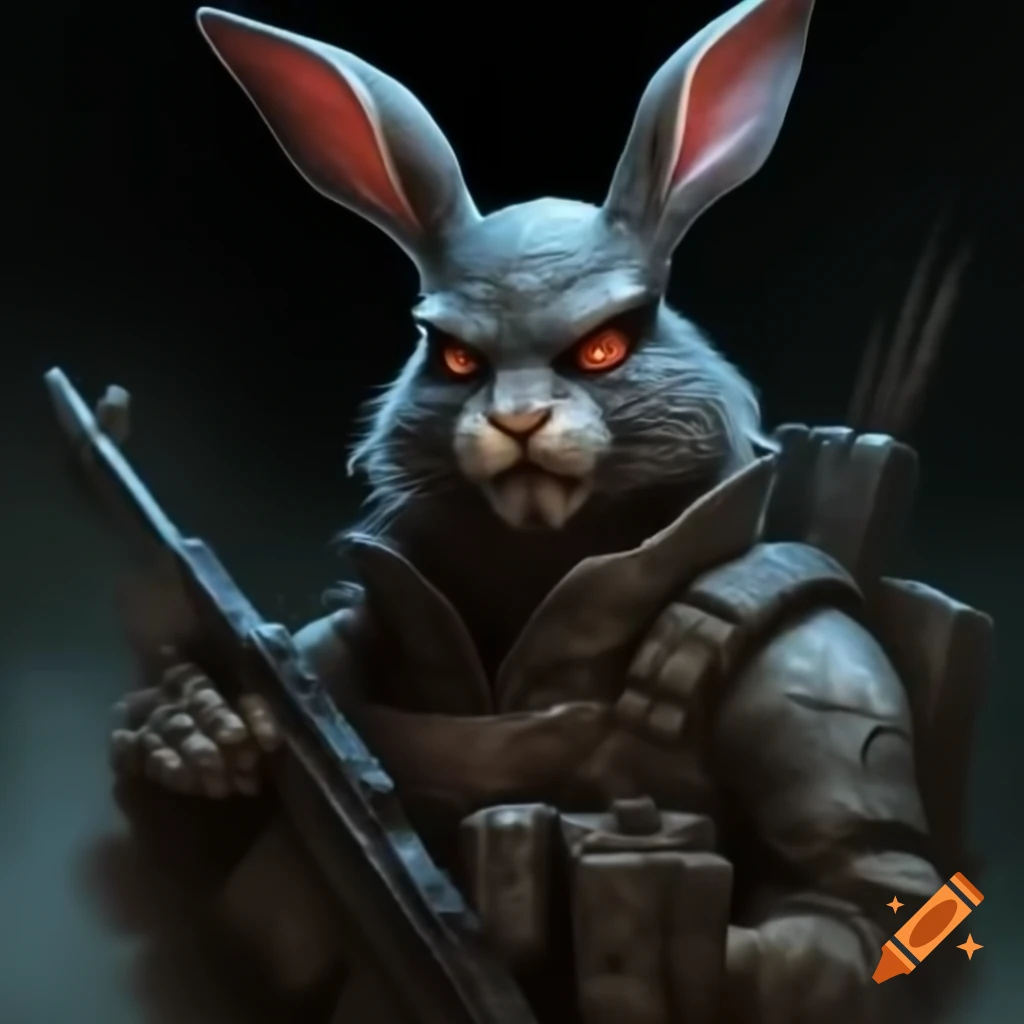 Post-apocalyptic cyborg rabbit with a gun