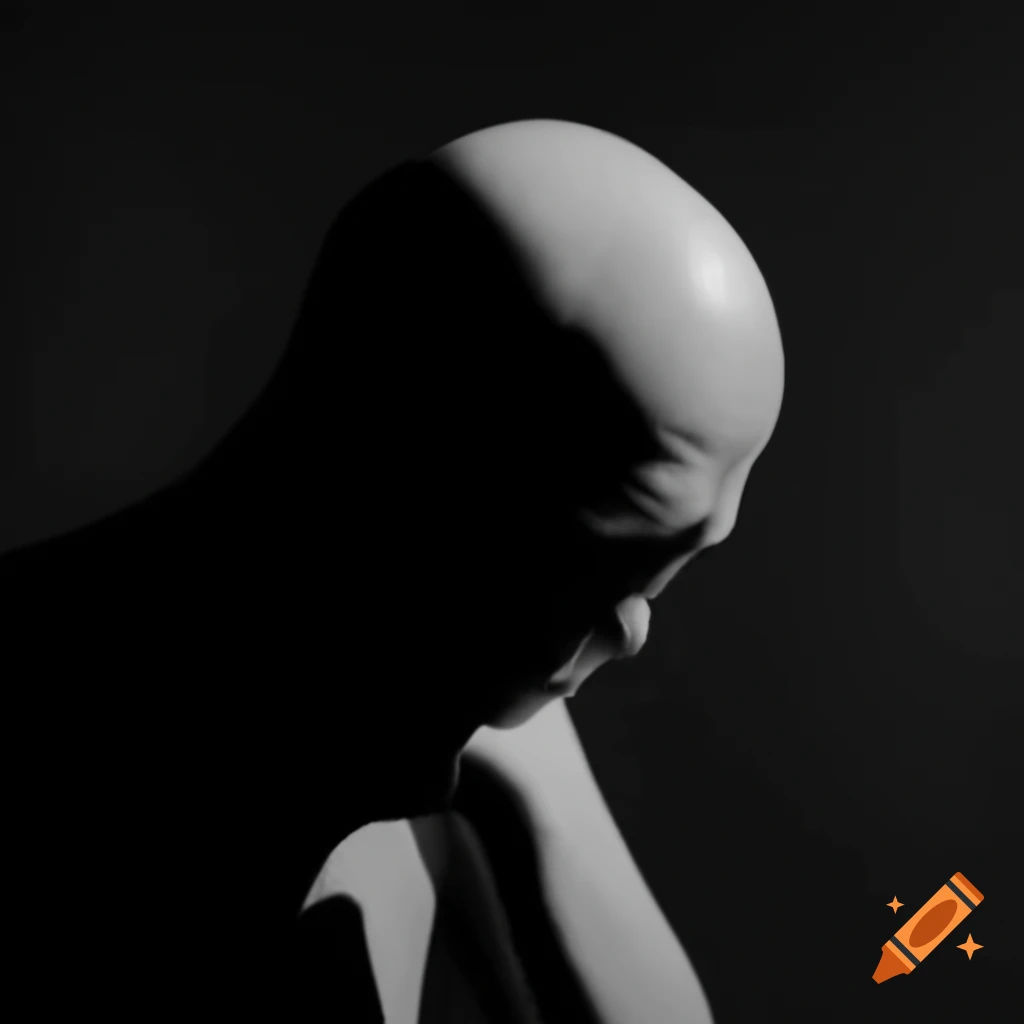 Silhouette of a sad bald man