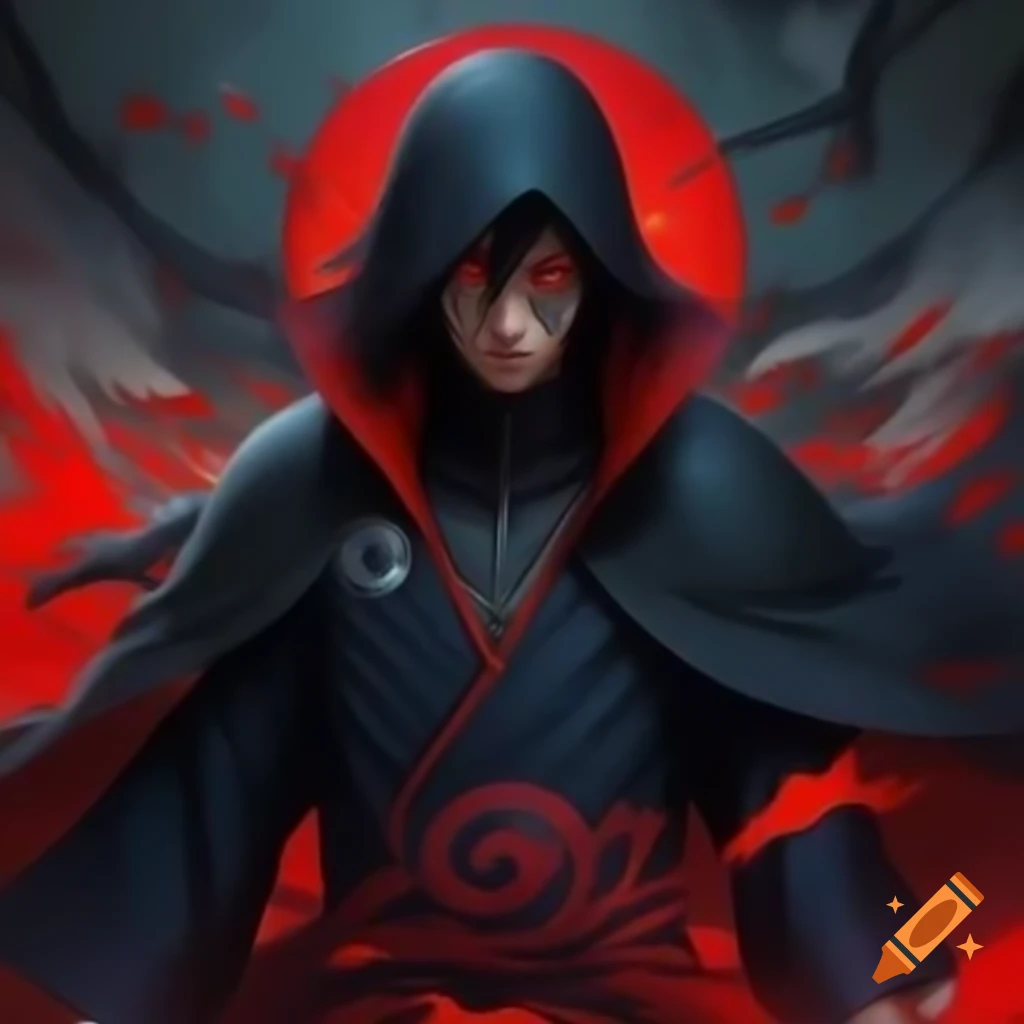 Creative blend of Corvus Corax and Itachi Uchiha character designs