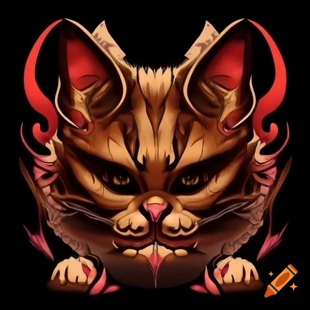 Surreal painting of a colorful cat with demonic features