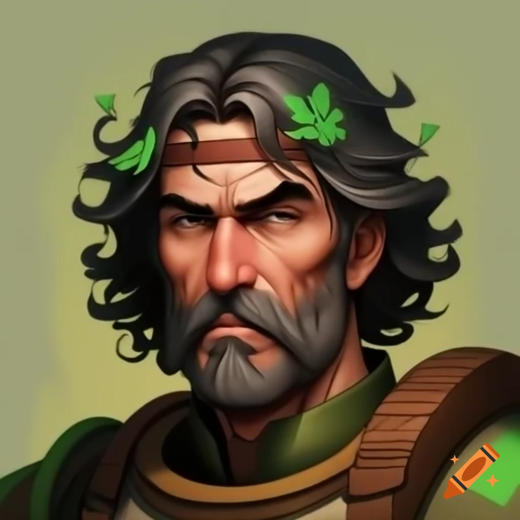 Air force colonel in wooden plate armor with green leafy designs on craiyon