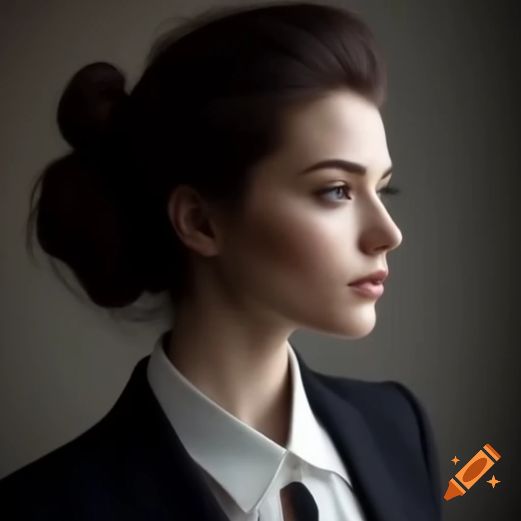 Captivating young woman in business suit looking at the camera