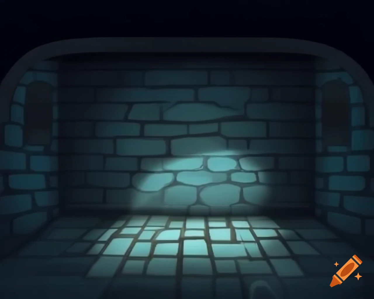 Mysterious stone wall with cobblestone floor, flat vector art