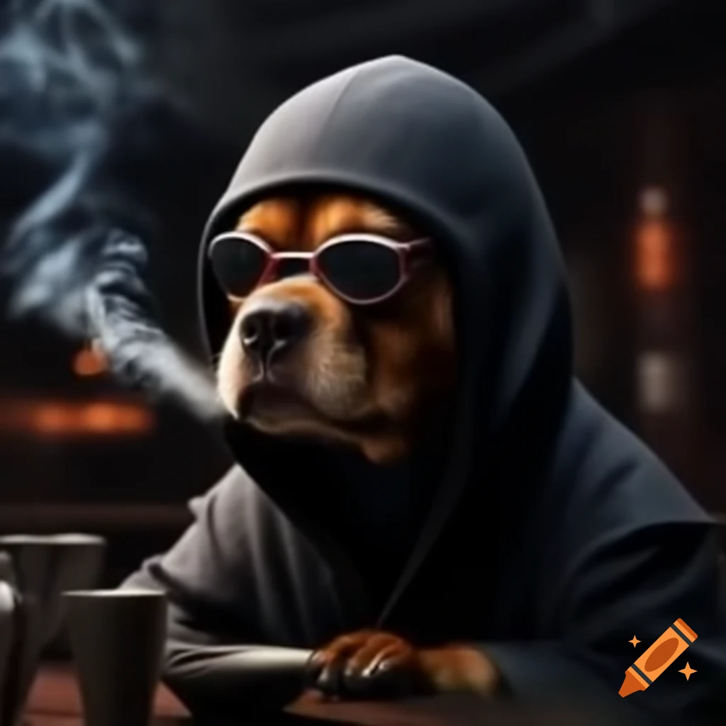 Ninja dog with a playful expression
