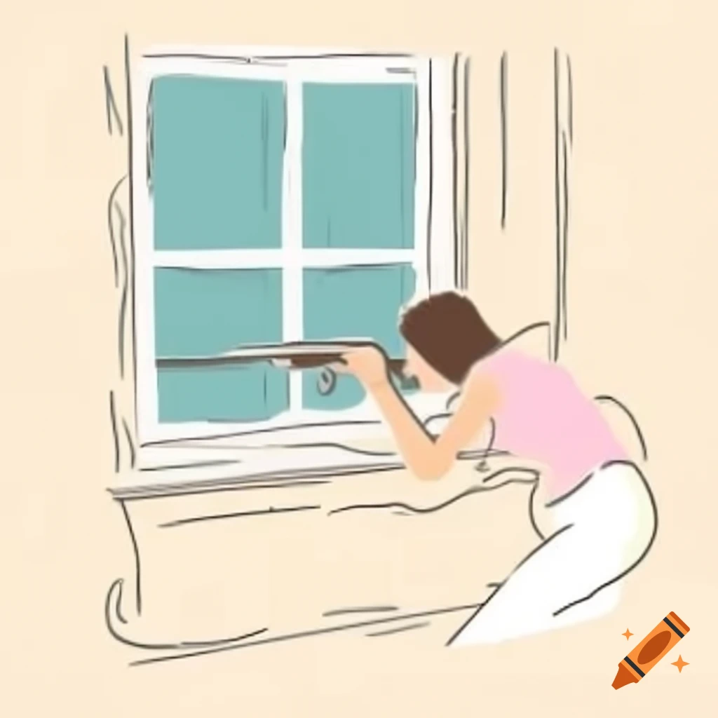 Woman looking through window with custom rifle on sill