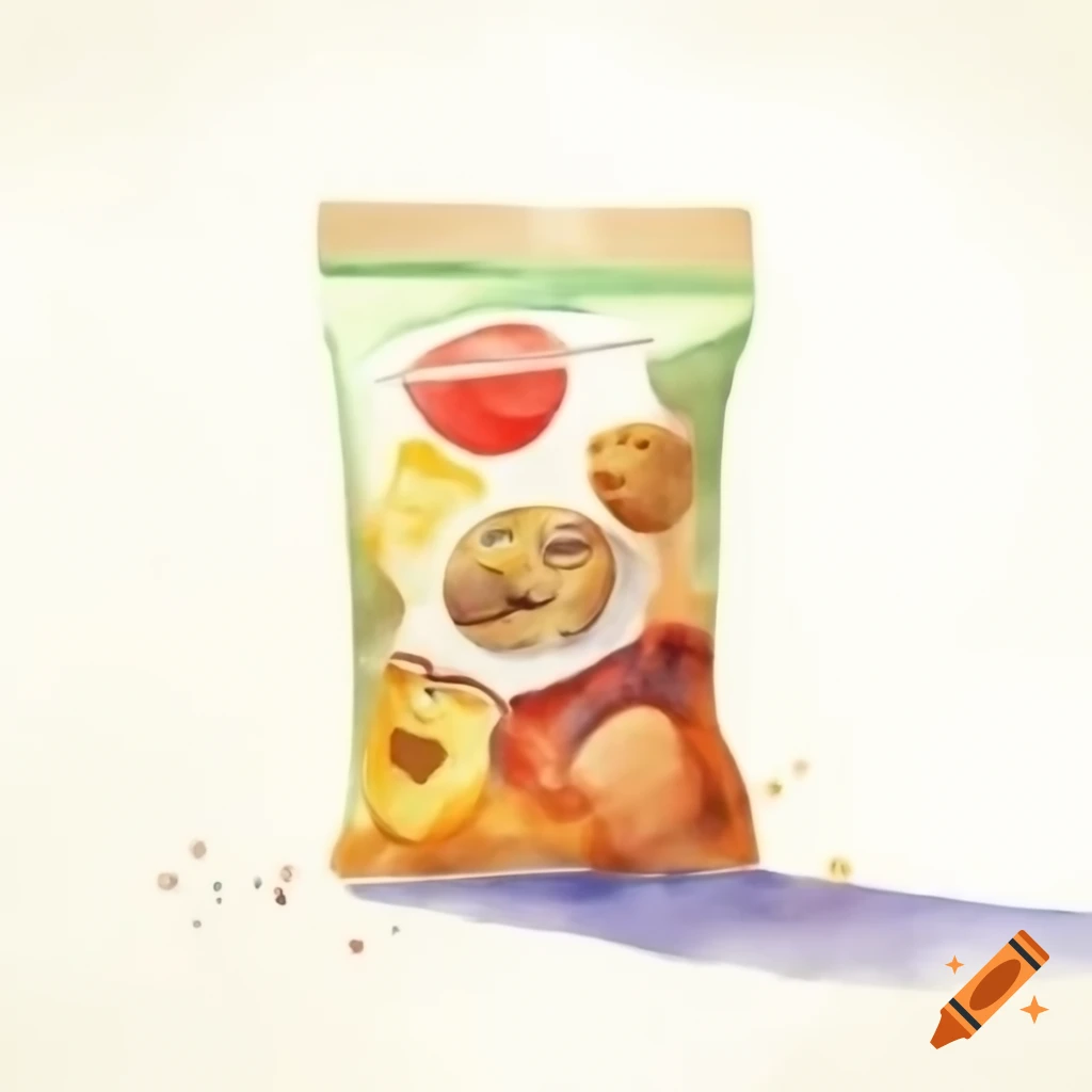 Watercolor illustration of a snack pack on white background