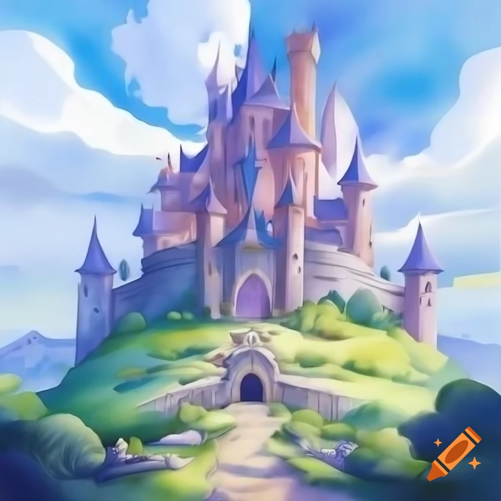 Fantasy castle illustrated in watercolor style