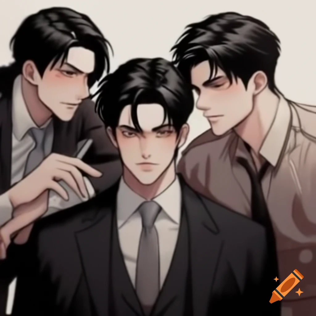 Three male characters in manhwa style: mafia leader, CEO, and gang leader